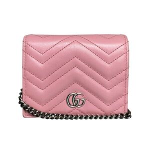 GUCCI Marmont Matelasse Mini Card Holder Wallet On Chain Crossbody Purse Bag